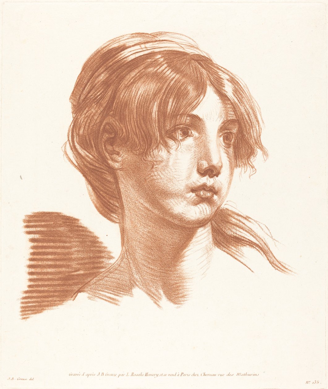 Hoofd van een meisje door Louise Rosalie Hémery after Jean Baptiste Greuze