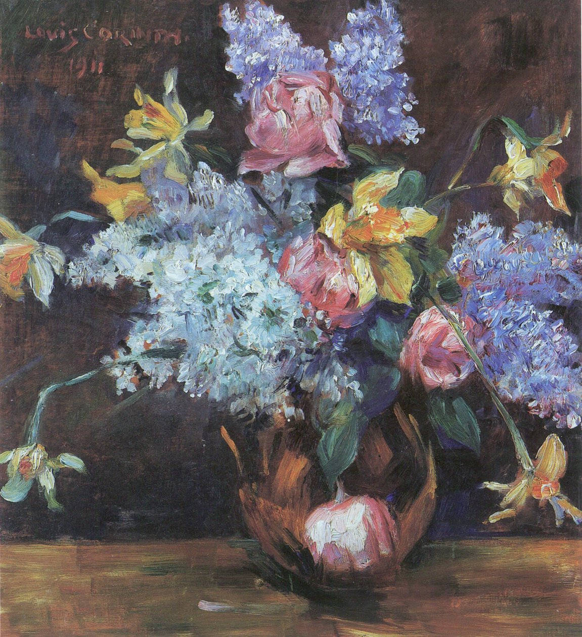 Rozen, seringen en narcissen door Lovis Corinth