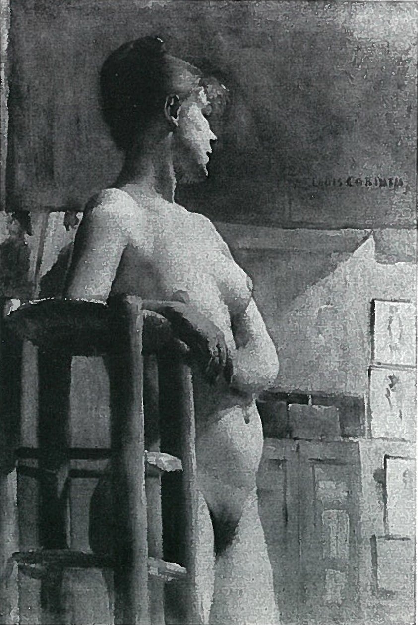 Vrouwelijk naakt met atelierskrukken door Lovis Corinth