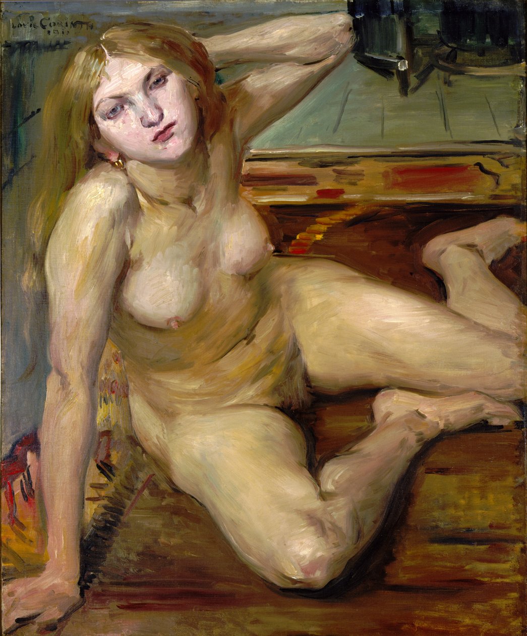 Naakt meisje op een tapijt door Lovis (1858 1925) Corinth