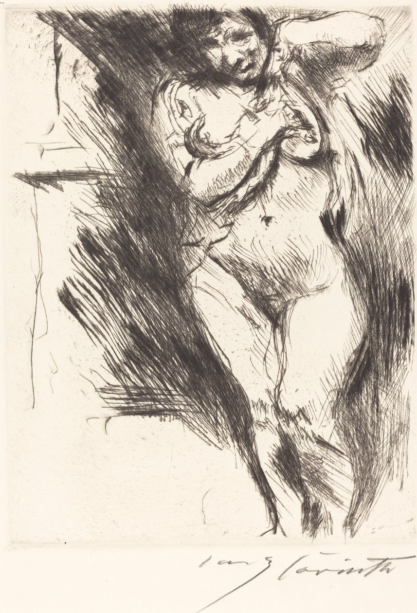 Naakt met Opgeheven Hemd Vrouw die zich Uitkleedt, 1921 door Lovis Corinth