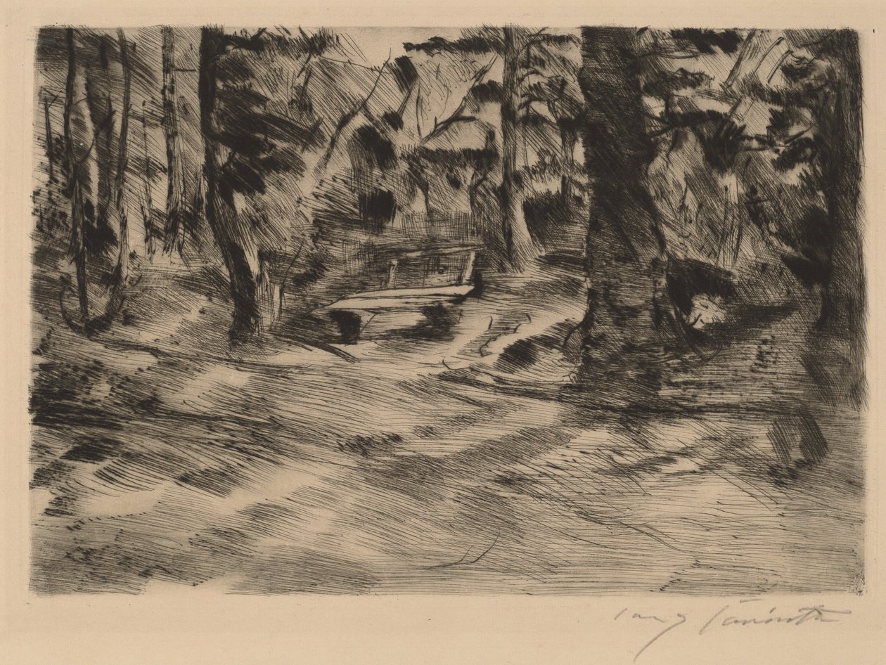 Bank in het bos II door Lovis Corinth
