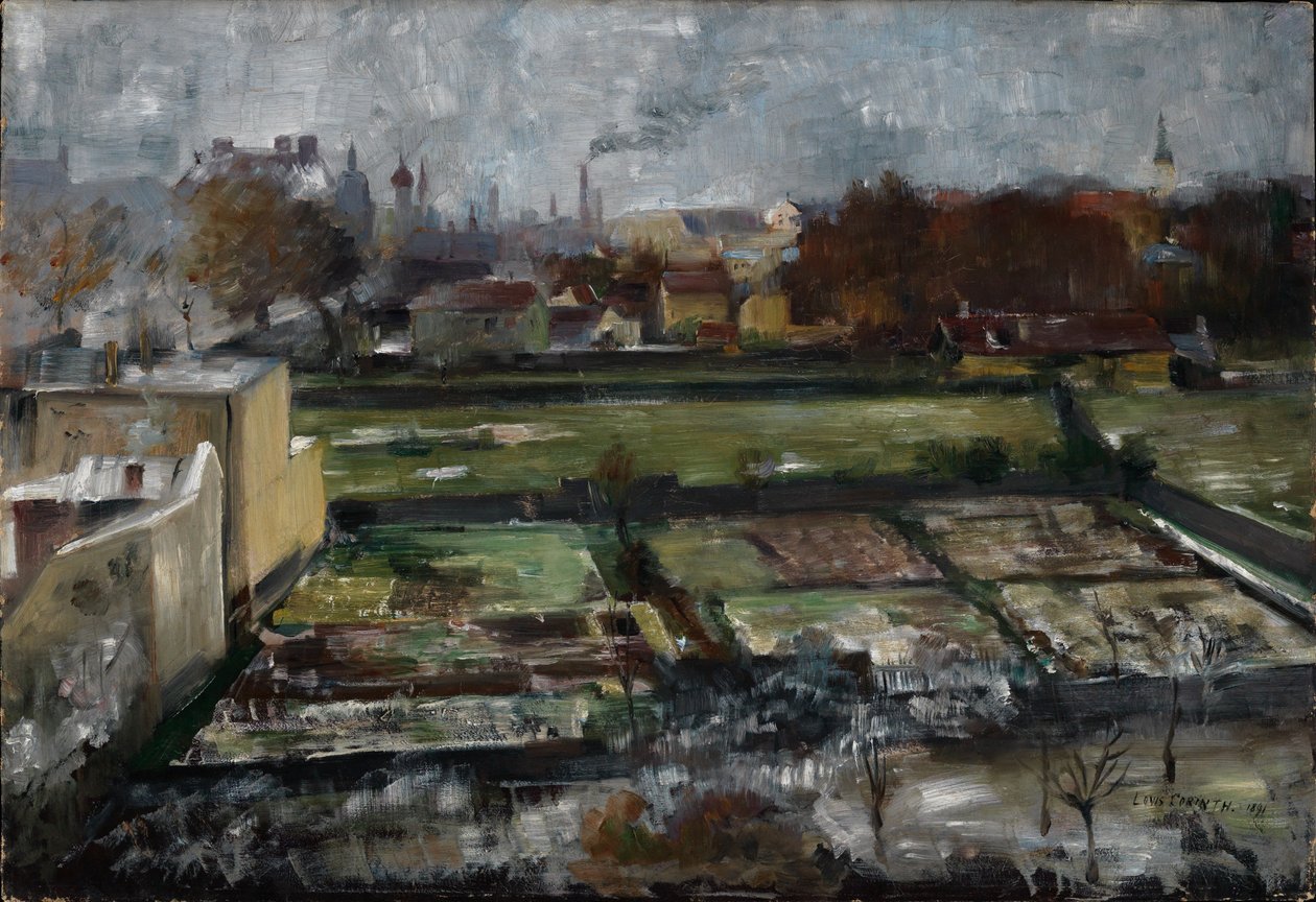 Uitzicht vanuit een atelier in München door Lovis Corinth