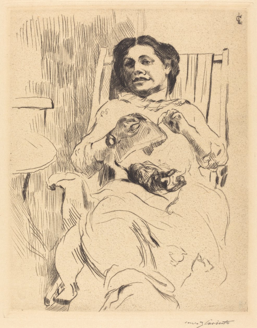 Vrouw met Handwerk door Lovis Corinth