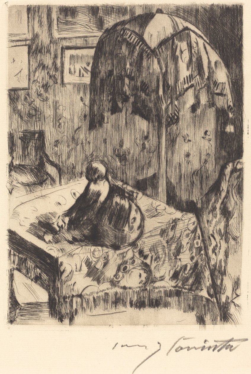 Interieur met vloerlamp, 1916 door Lovis Corinth