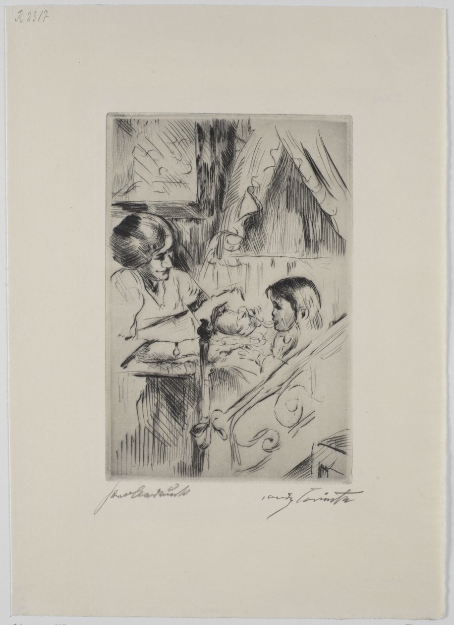 Kind in bed en moeder door Lovis Corinth