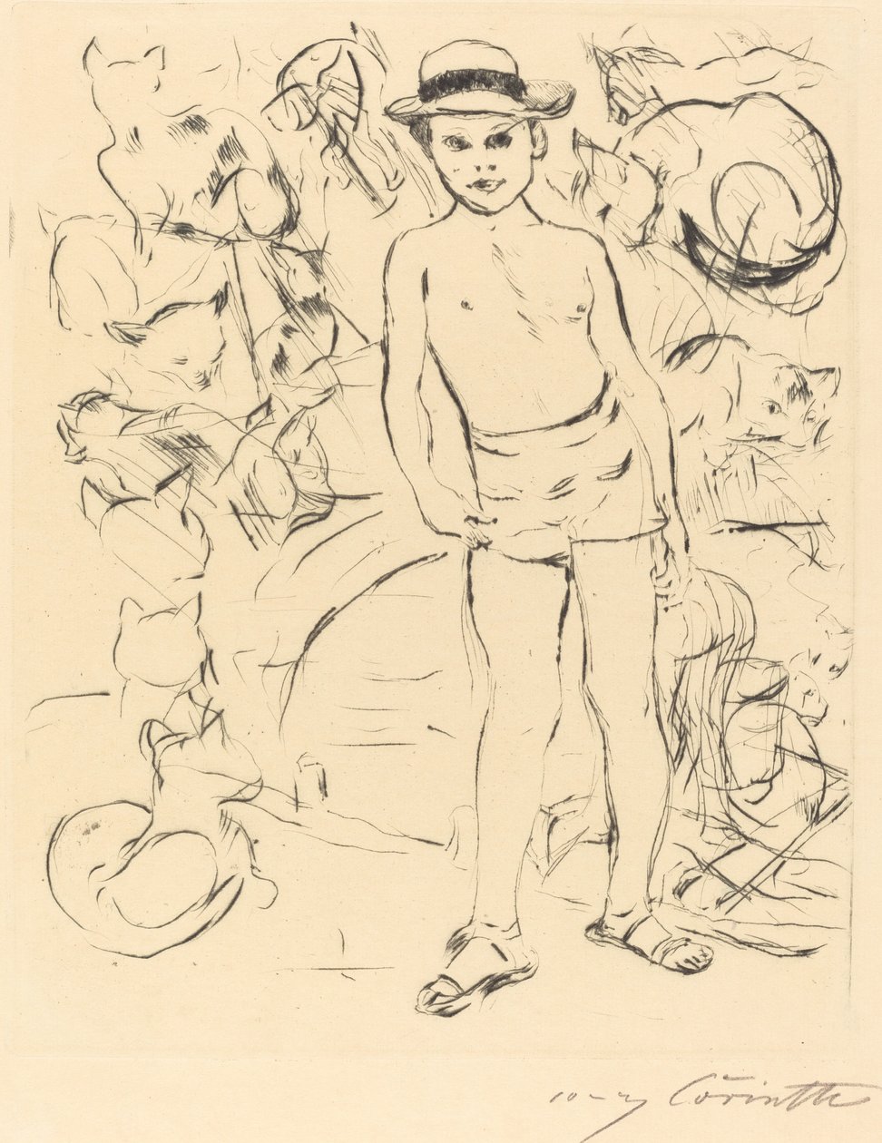 Jongen met zwembroek en strohoed, 1915 door Lovis Corinth