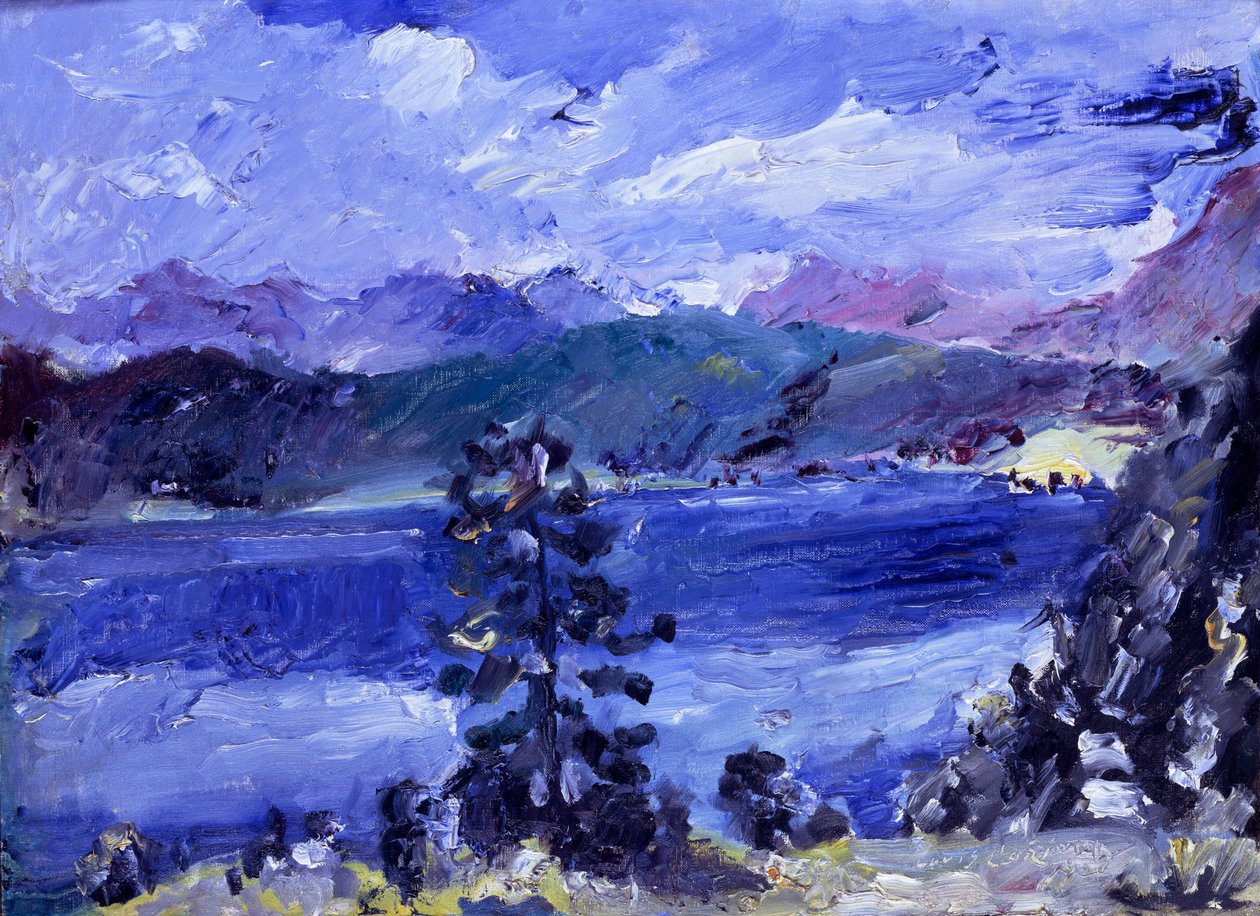 Het Walchenmeer met lariks door Lovis Corinth