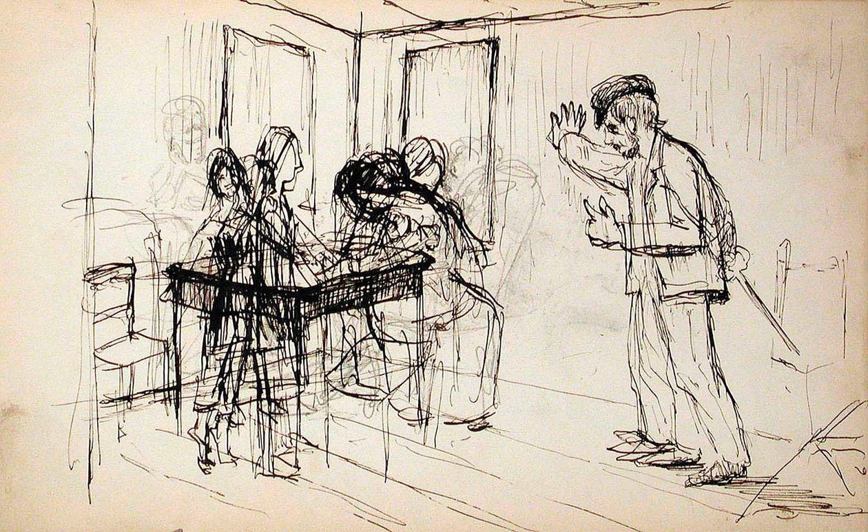 Blokhut (recto), figuren in een interieur (verso) door Lovis Corinth