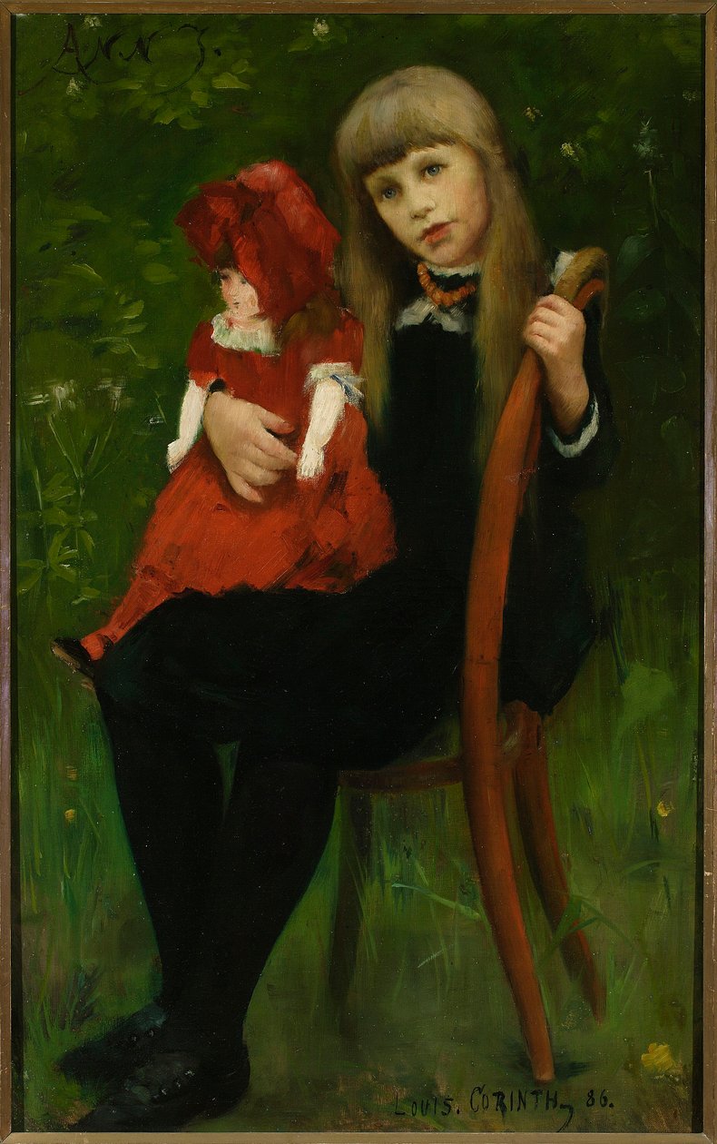 Portret van Anna Schaumburg met een pop door Lovis Corinth