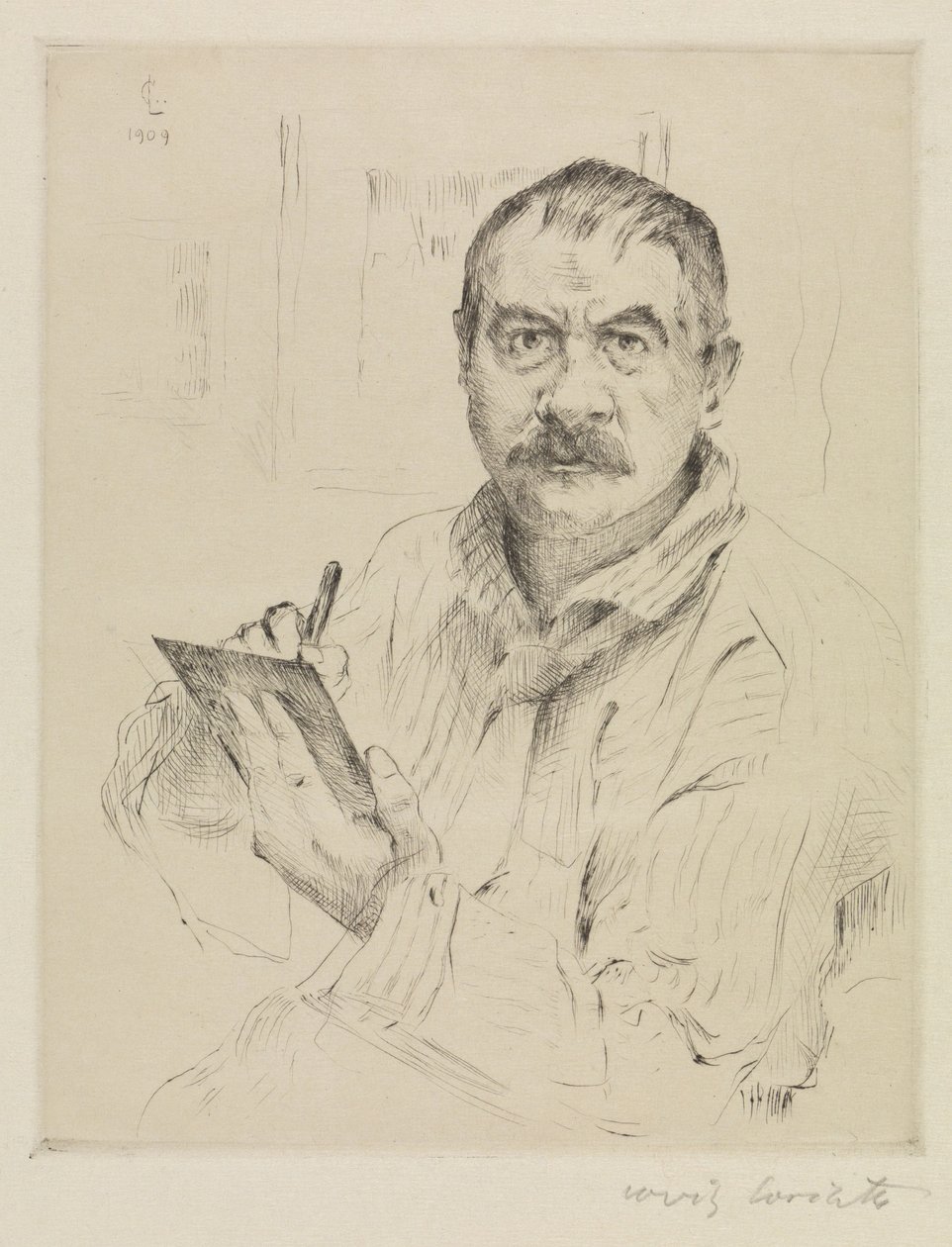 Zelfportret, ets door Lovis Corinth