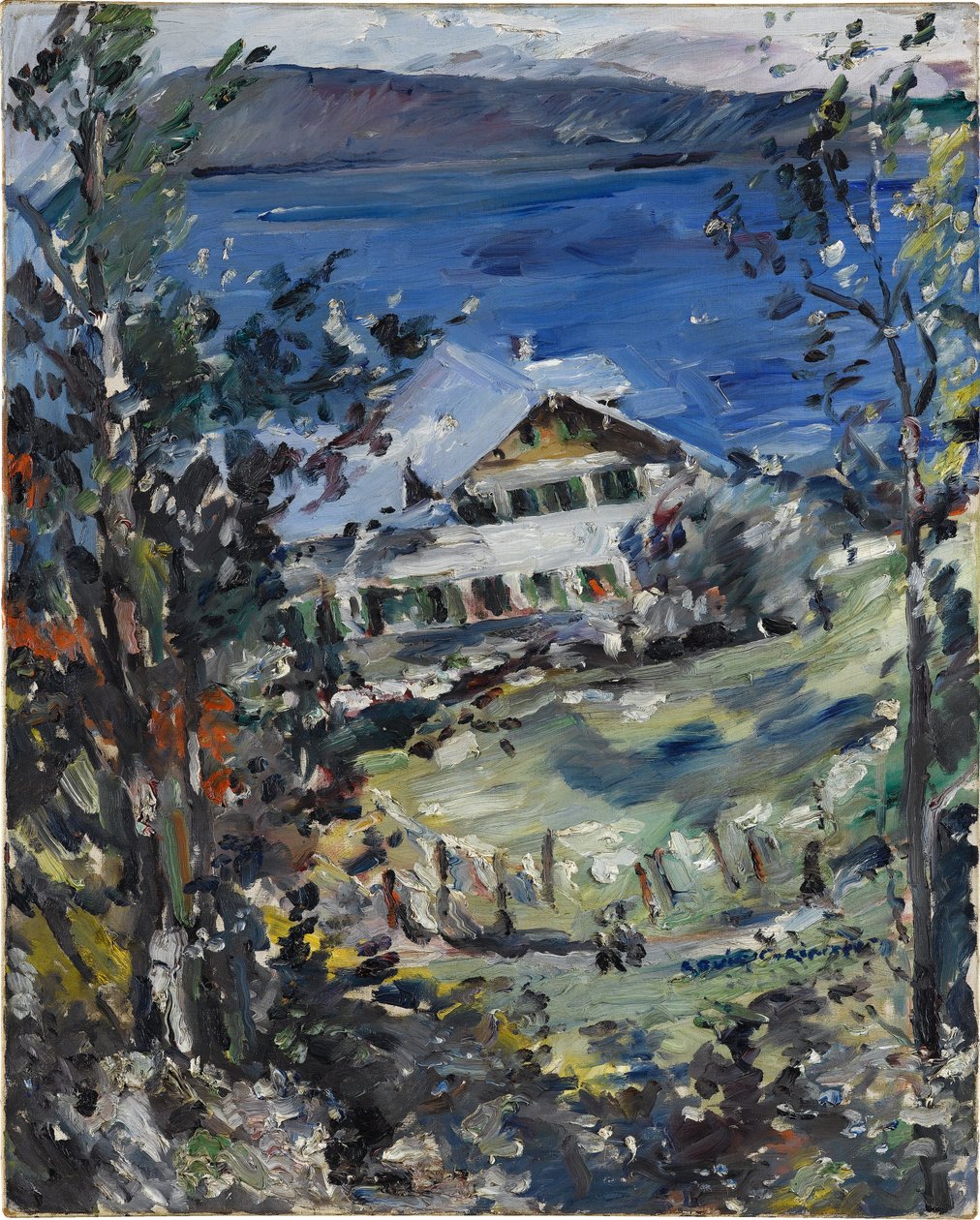 Walchensee, landhuis met droogplaats voor wasgoed door Lovis Corinth