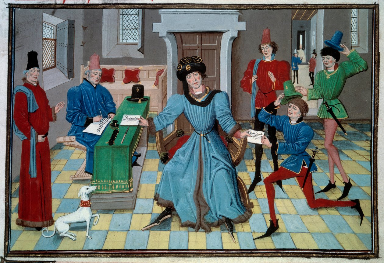 Aankomst van een miniatuurboodschapper uit het manuscript 
