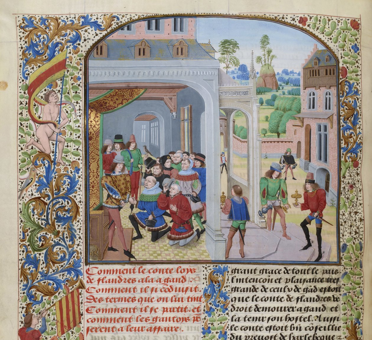 Hulde van Lodewijk II van Male door een deputatie uit Gent, ca. 1470-1475 door Loyset Liedet