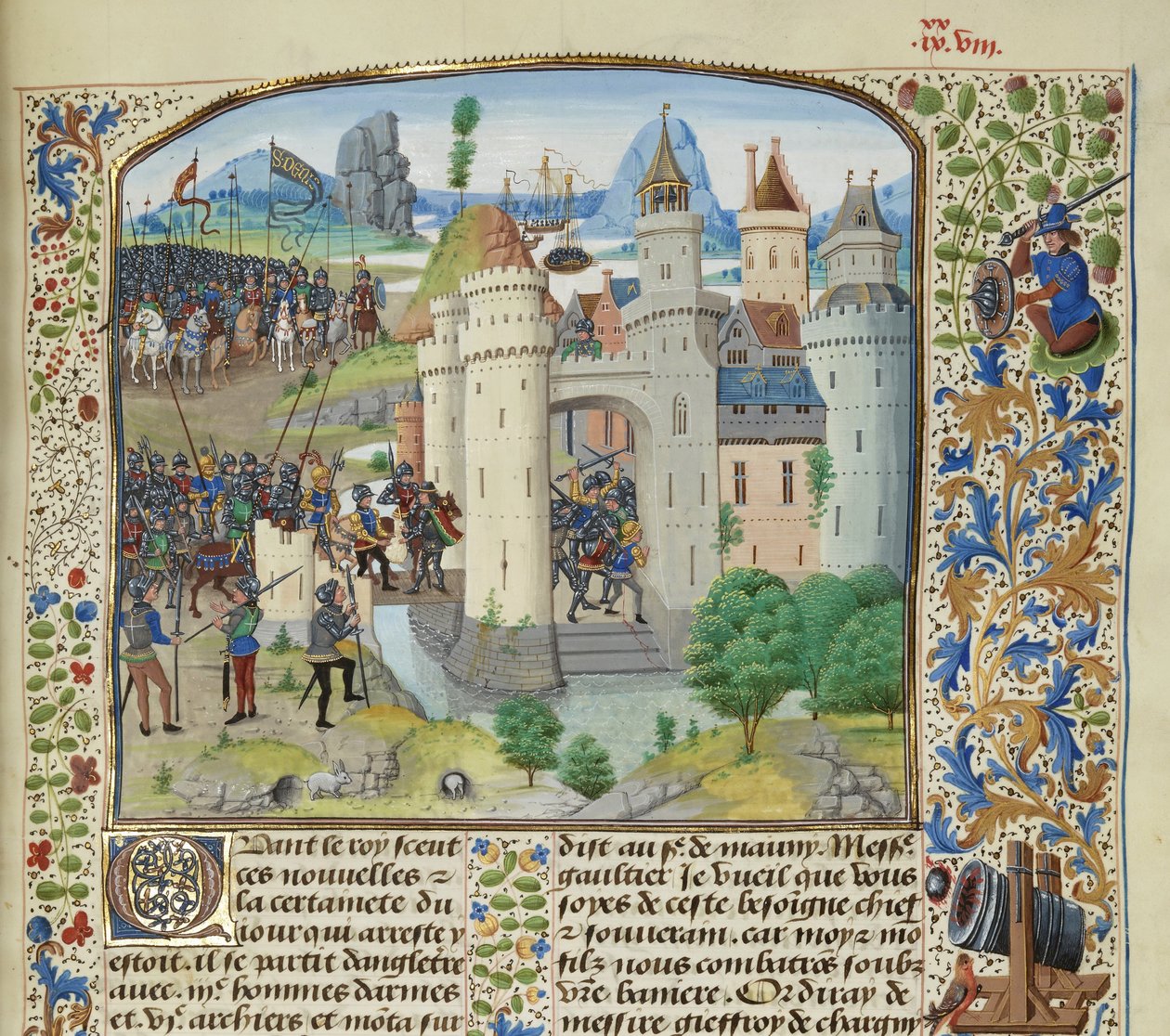 De Franse poging om Calais van Engeland te heroveren, 1350, ca. 1470-1475 door Loyset Liedet