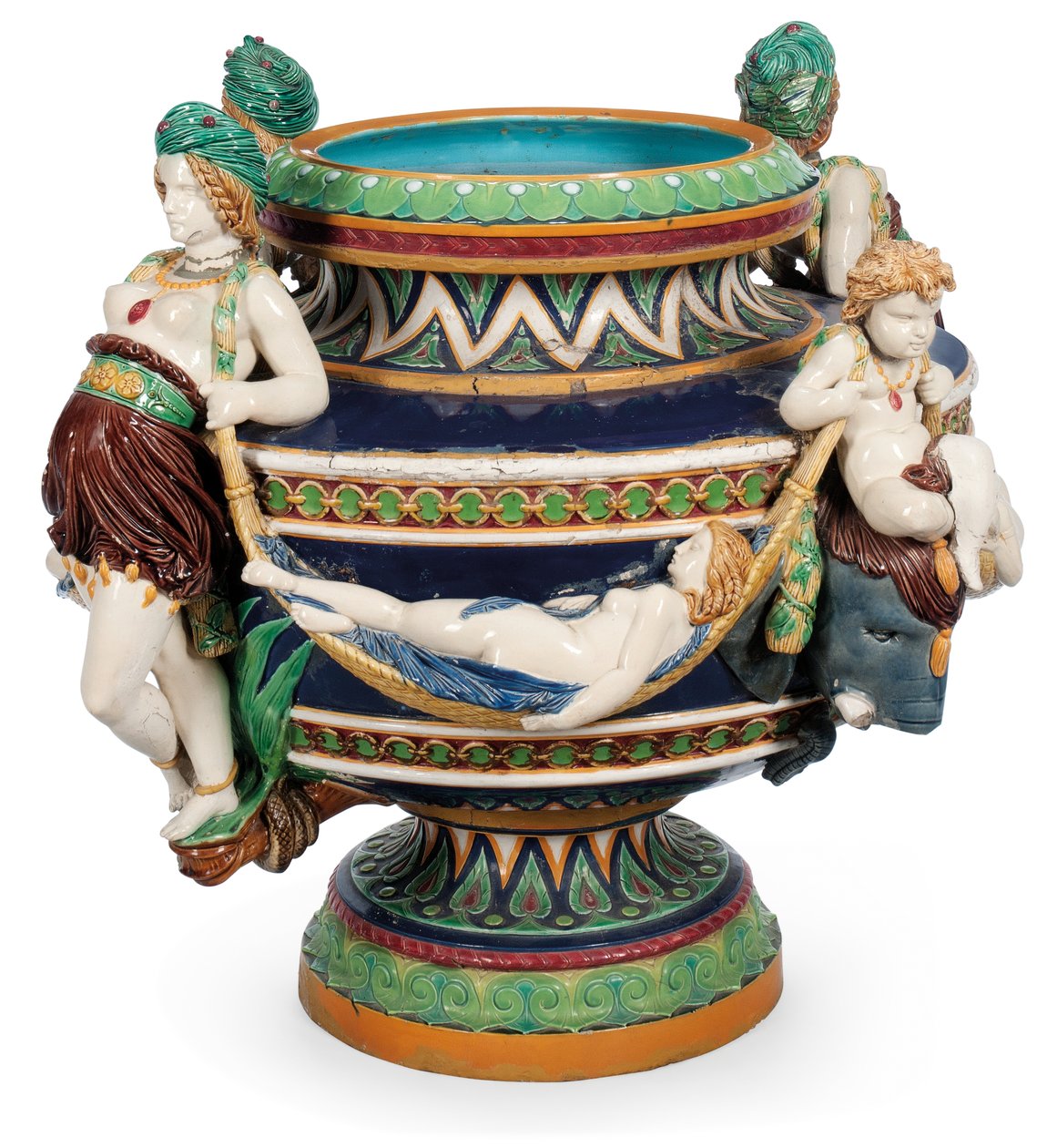 Grote Minton majolica jardinière, ca. 1870 door Ltd Mintons