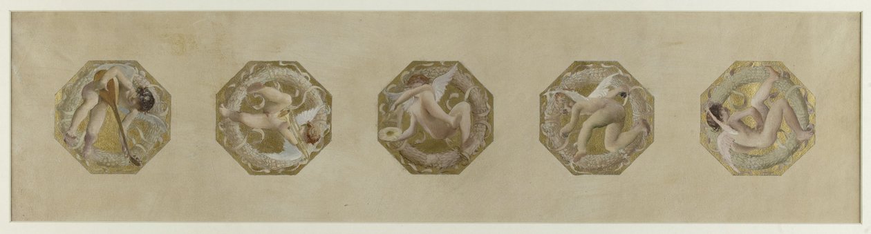 Schets voor het Hôtel de Ville de Paris, Feesttrap: Génies portant des attributs de fête, begin 1888 door Luc-Oliver Merson