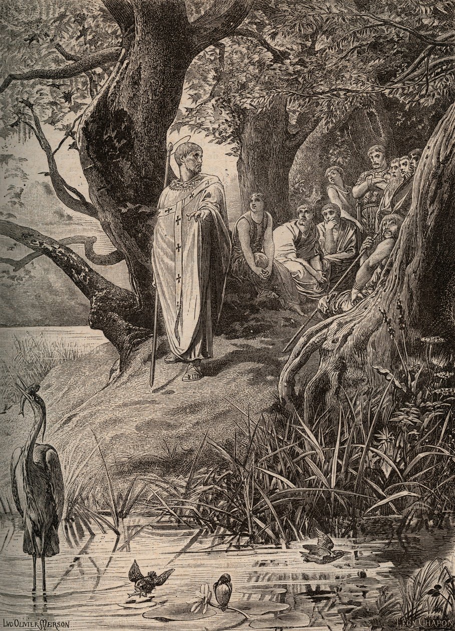 Apoloog van de visvangende vogels, verteld door Sint Martin aan de inwoners van de oevers van de Loire - gravure door Luc Olivier Merson door Luc Oliver Merson