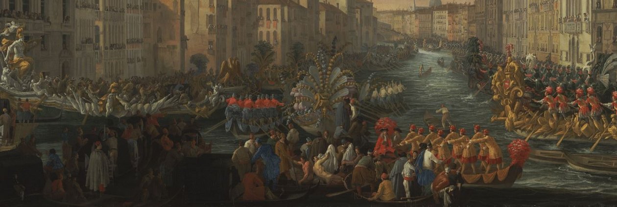 Regatta op het Canal Grande ter ere van Frederik IV, koning van Denemarken (detail) door Luca Carlevarijs