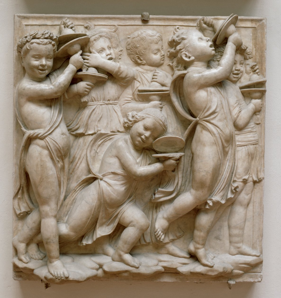 Putti die cimbalen spelen, detail van de Cantoria, c.1432-38 door Luca Della Robbia