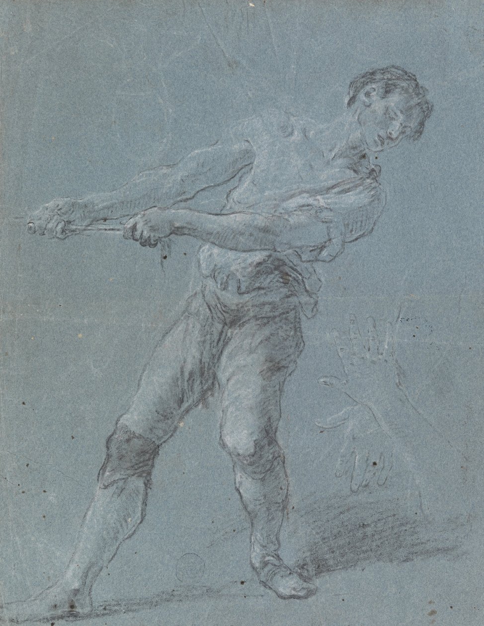 Jonge man die aan een touw trekt door Luca Giordano