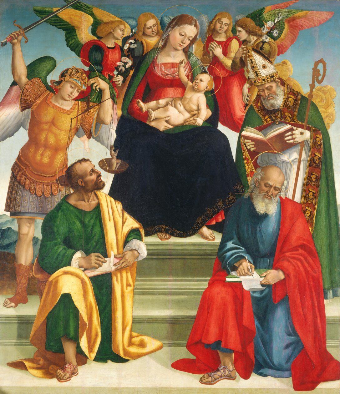 Madonna en Kind met Heiligen en Engelen door Luca Signorelli