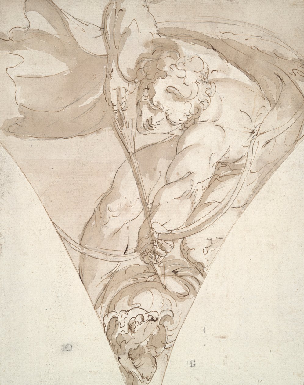 Apollo doodt de Python, studie voor een spandrel in het Palazzo Antonio Doria (Palazzo della Prefettura), Genua door Luca Cambiaso