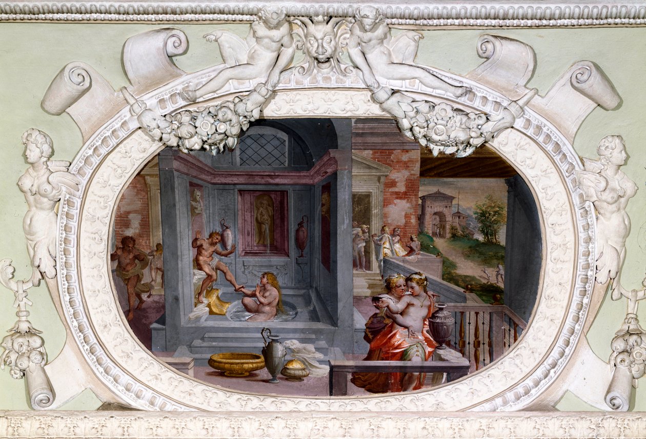 Scènes van bad, verleiding. Fresco door Luca Cambiaso (1527-1585) door Luca Cambiaso
