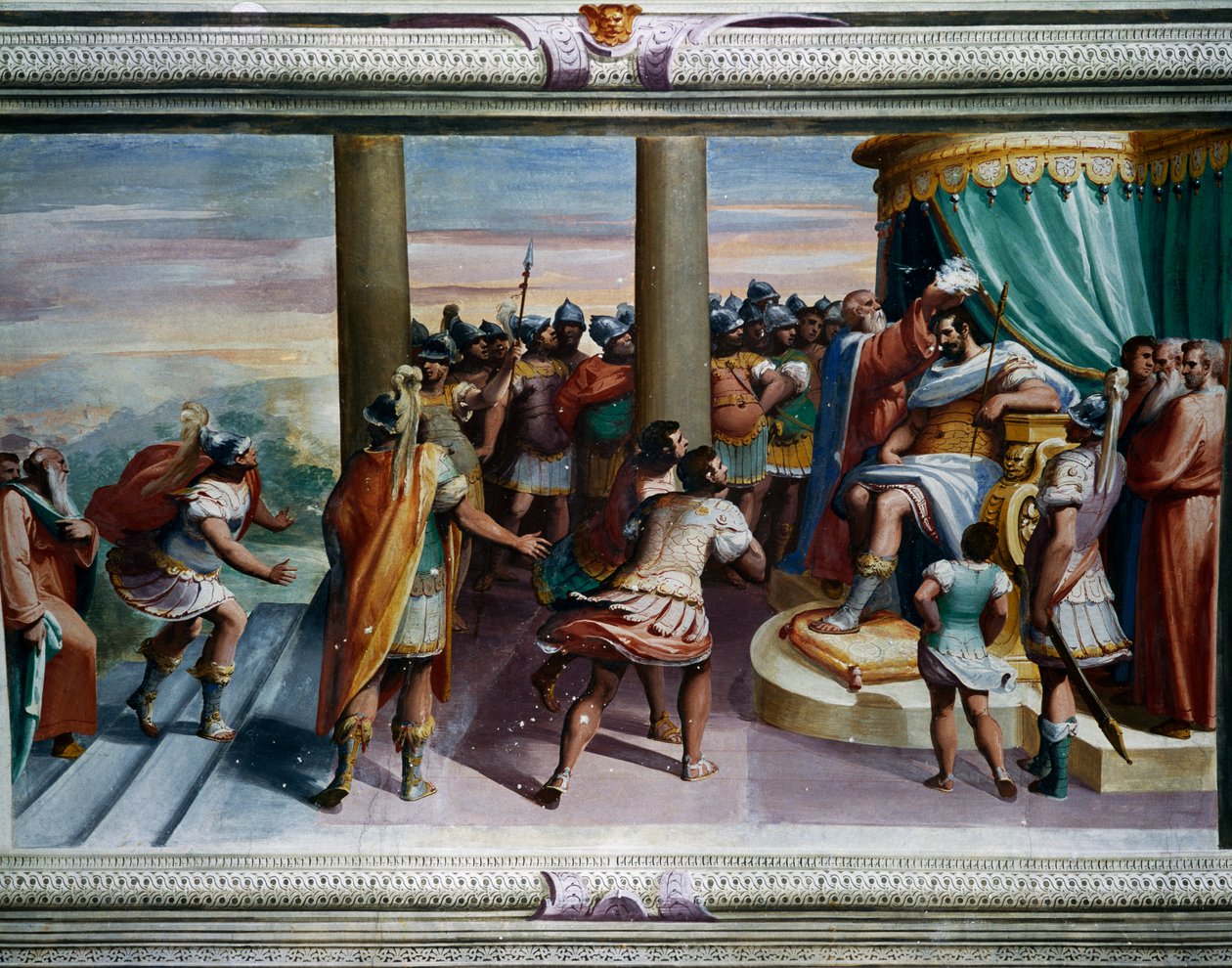 De Verkrachting van de Sabijnse Vrouwen, door Luca Cambiaso, fresco, Villa Imperiale, Genua, Ligurië, Italië (detail) door Luca Cambiaso