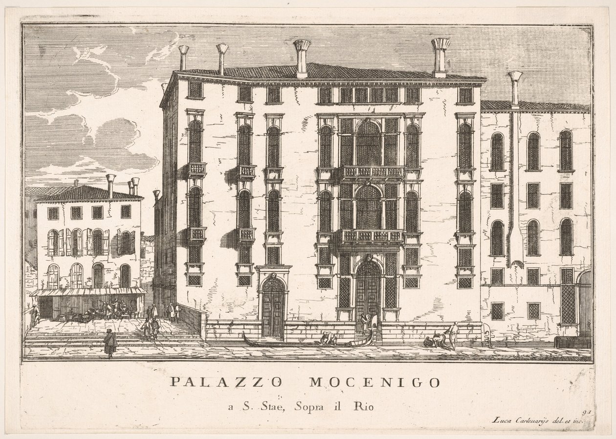 Plaat 91: Uitzicht op het Mocenigo-paleis in Campo San Stae, Venetië, 1703, uit De gebouwen..., 1703 door Luca Carlevarijs