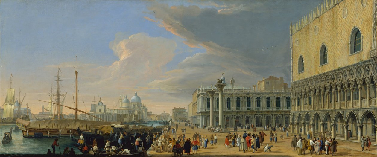 De Molo, Venetië, kijkend naar het westen, ca. 1709 door Luca Carlevarijs