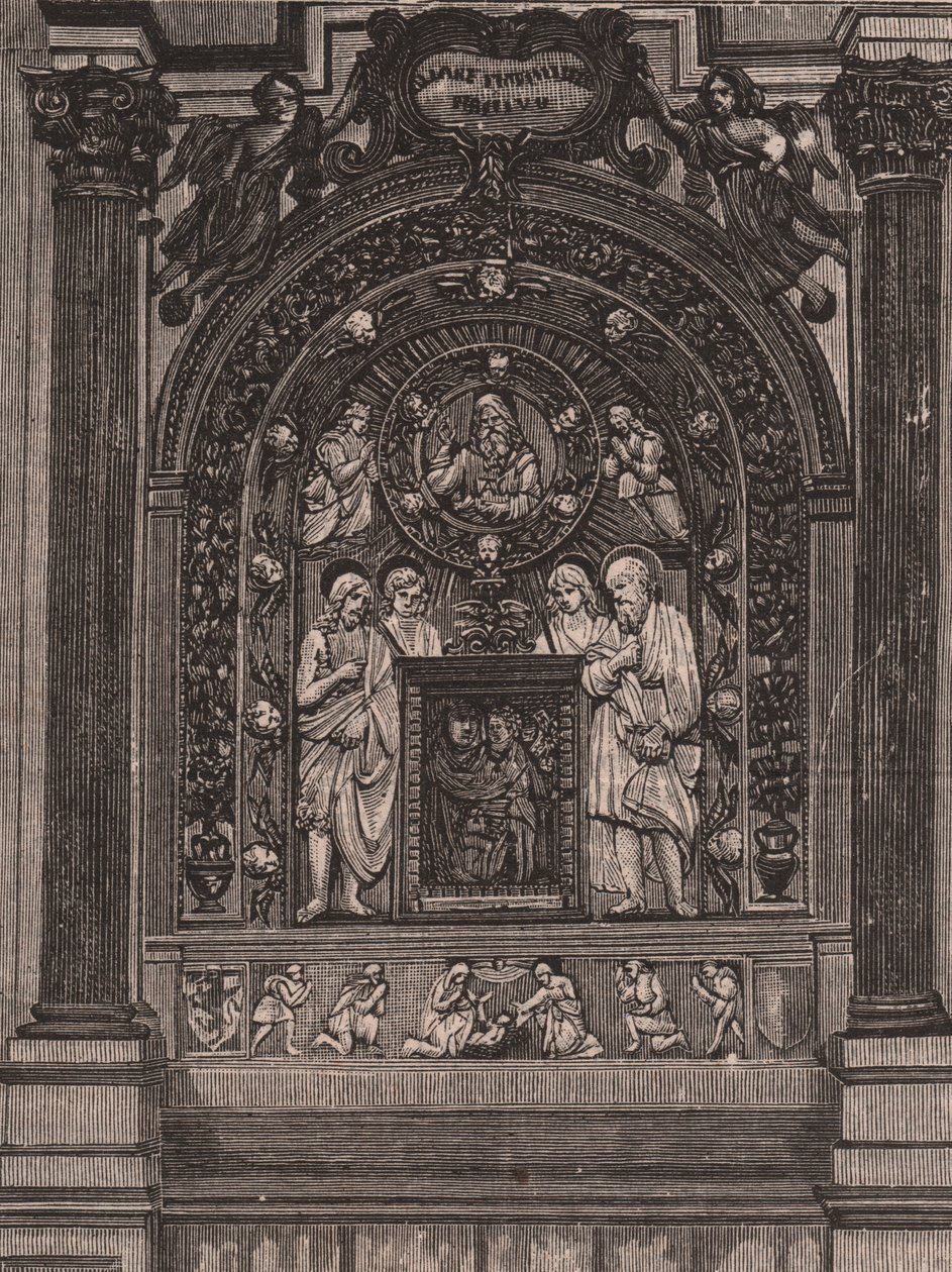 Altaar van de kerk van Santa Maria delle Grazie, door Luca della Robbia, Montepulciano, Toscane, Italië, houtsnede uit Le cento citta d