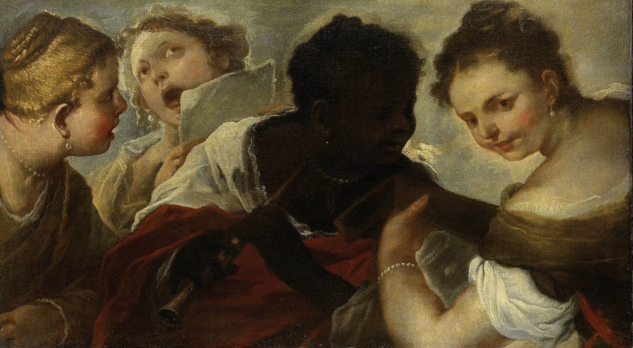 Vier Vrouwen maken Muziek door Luca Giordano