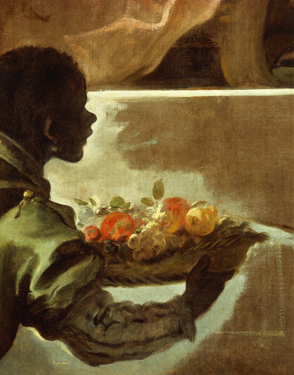 Dienaar presenteert een mand met fruit (detail) door Luca Giordano