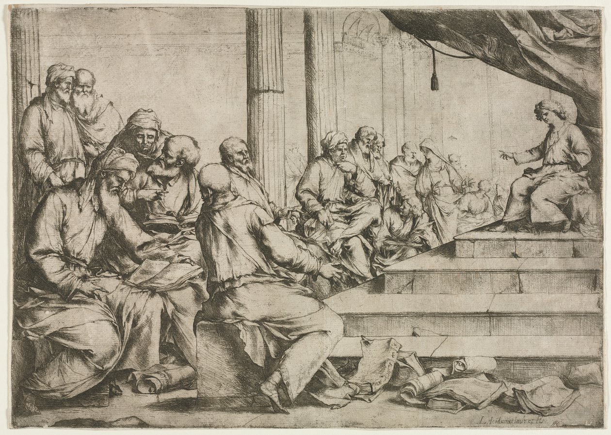 De jonge Christus die in de tempel onderwijst door Luca Giordano