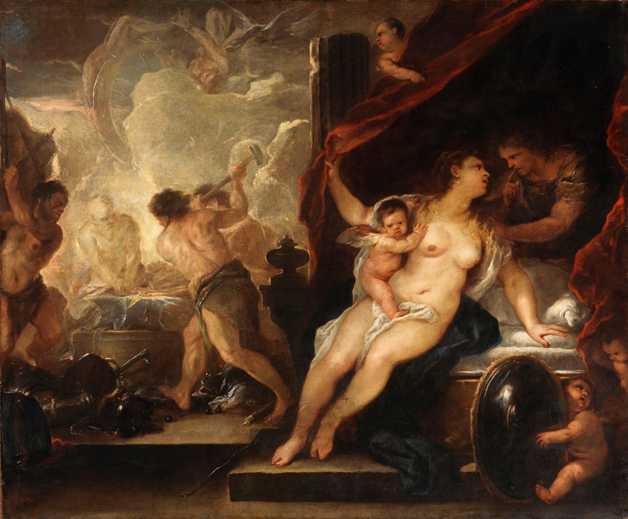 Venus, Mars und die Schmiede des Vulkan door Luca Giordano