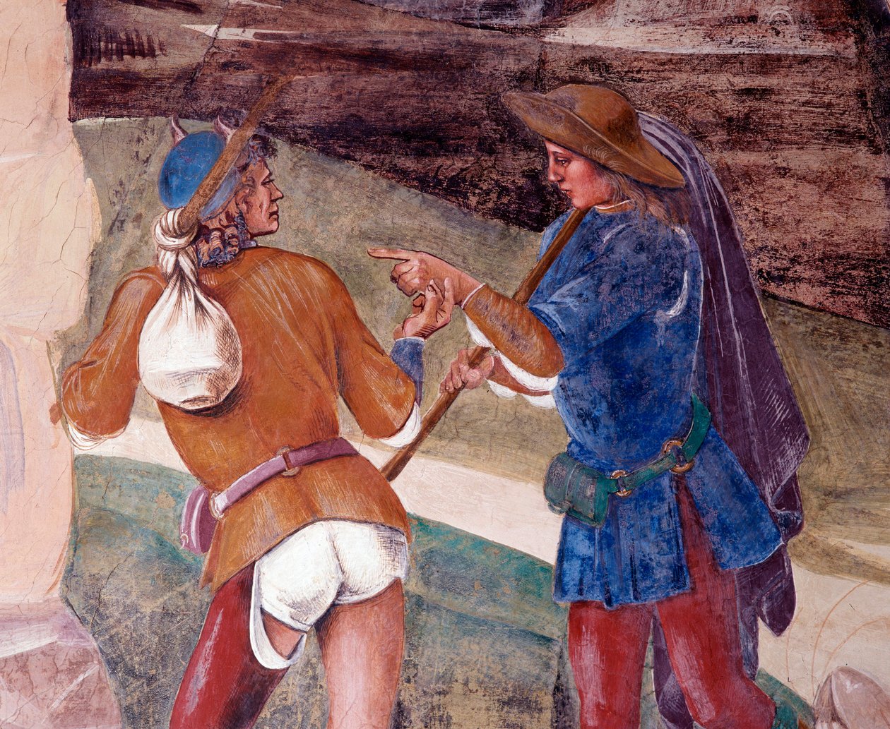 Benedictus berispt de broer van monnik Valerian die zijn vasten heeft gebroken (detail) door Luca Signorelli