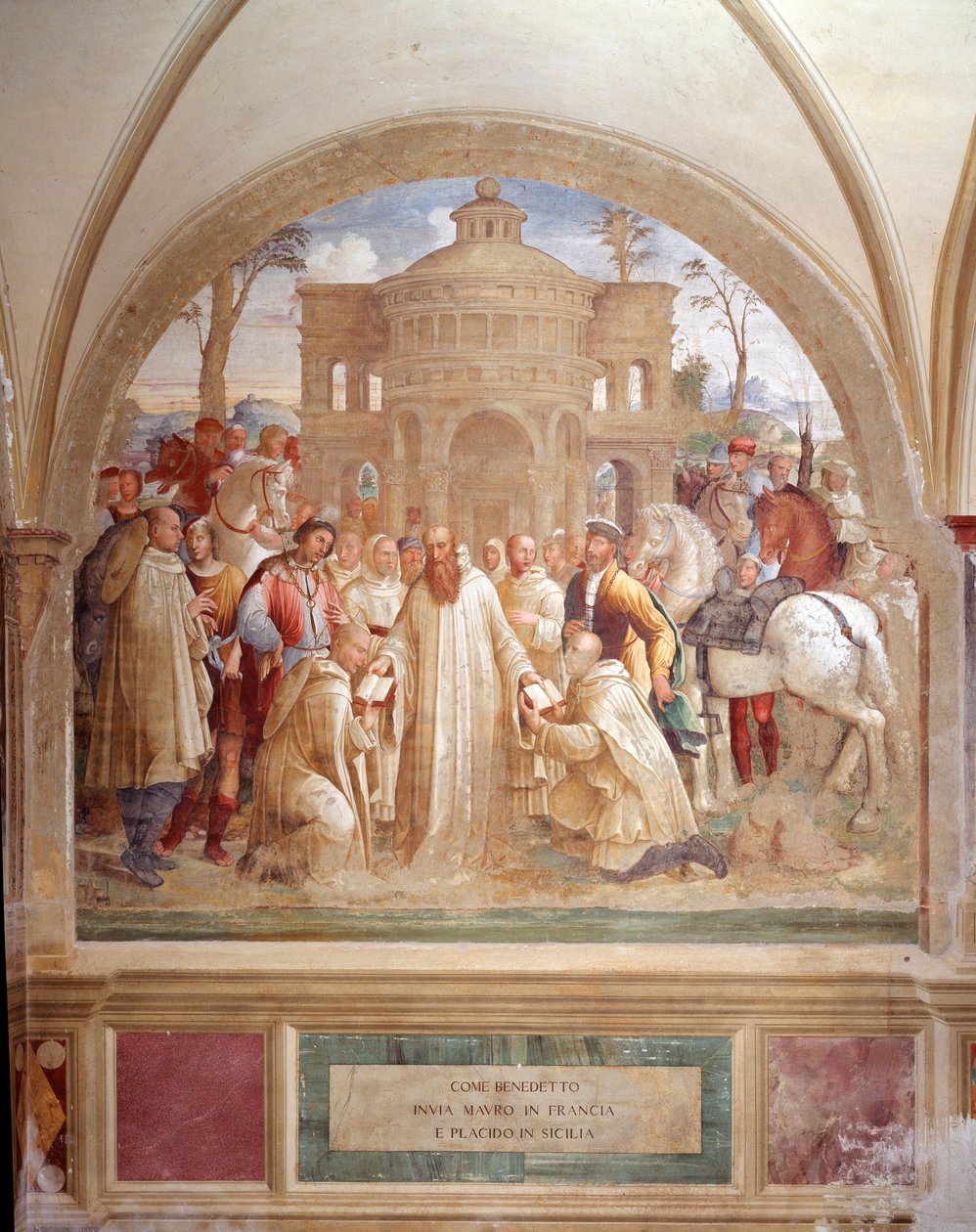 Benedictus stuurt Maurus naar Frankrijk en Placidus naar Sicilië door Luca Signorelli