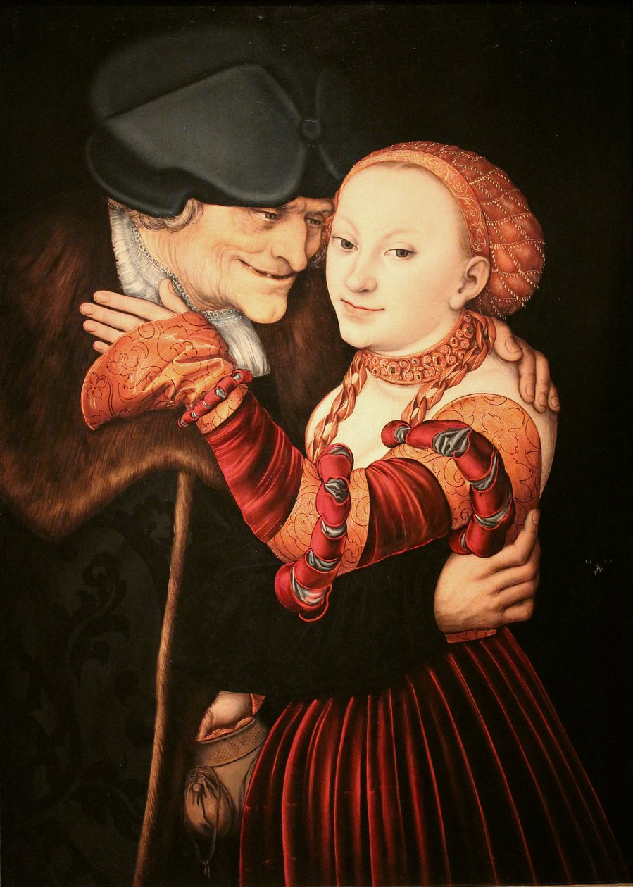 De verliefde oude man door Lucas Cranach the Elder