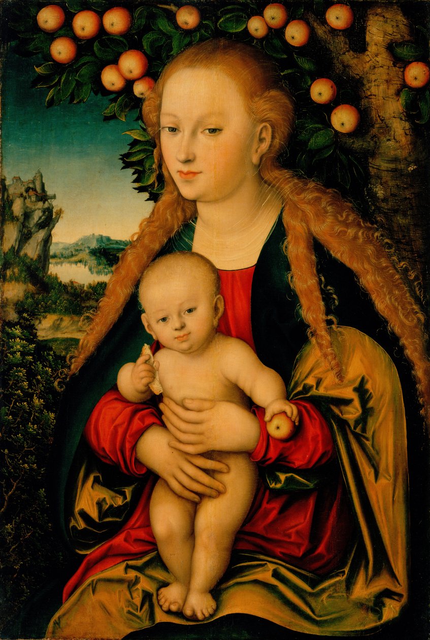 De Maagd en Kind onder een appelboom door Lucas Cranach the Elder