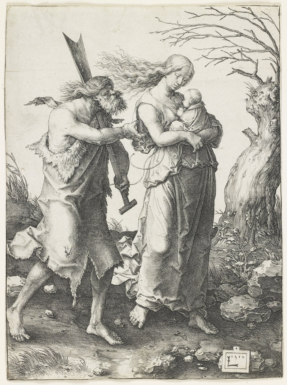 Adam en Eva na hun Verdrijving uit het Paradijs door Lucas van Leyden