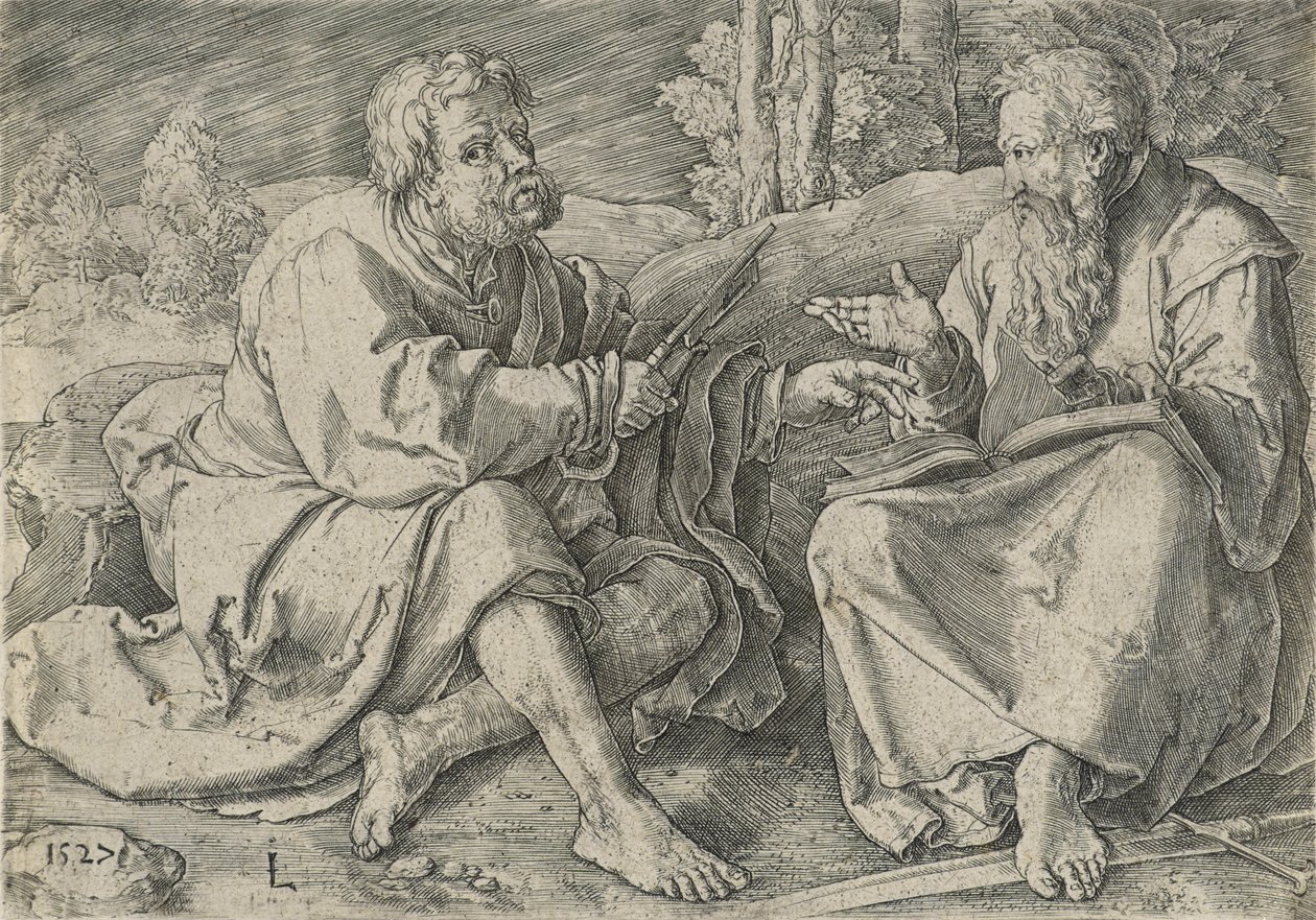 Sint-Pieter en Sint-Paulus in een Landschap, c.1527 door Lucas van Leyden
