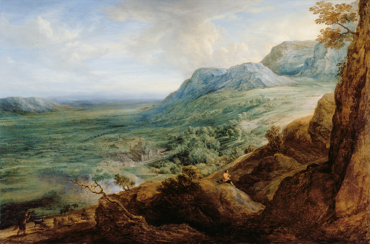 Het Escorial, vanaf een Voorheuvel van de Guadarrama Bergen door Lucas van Uden