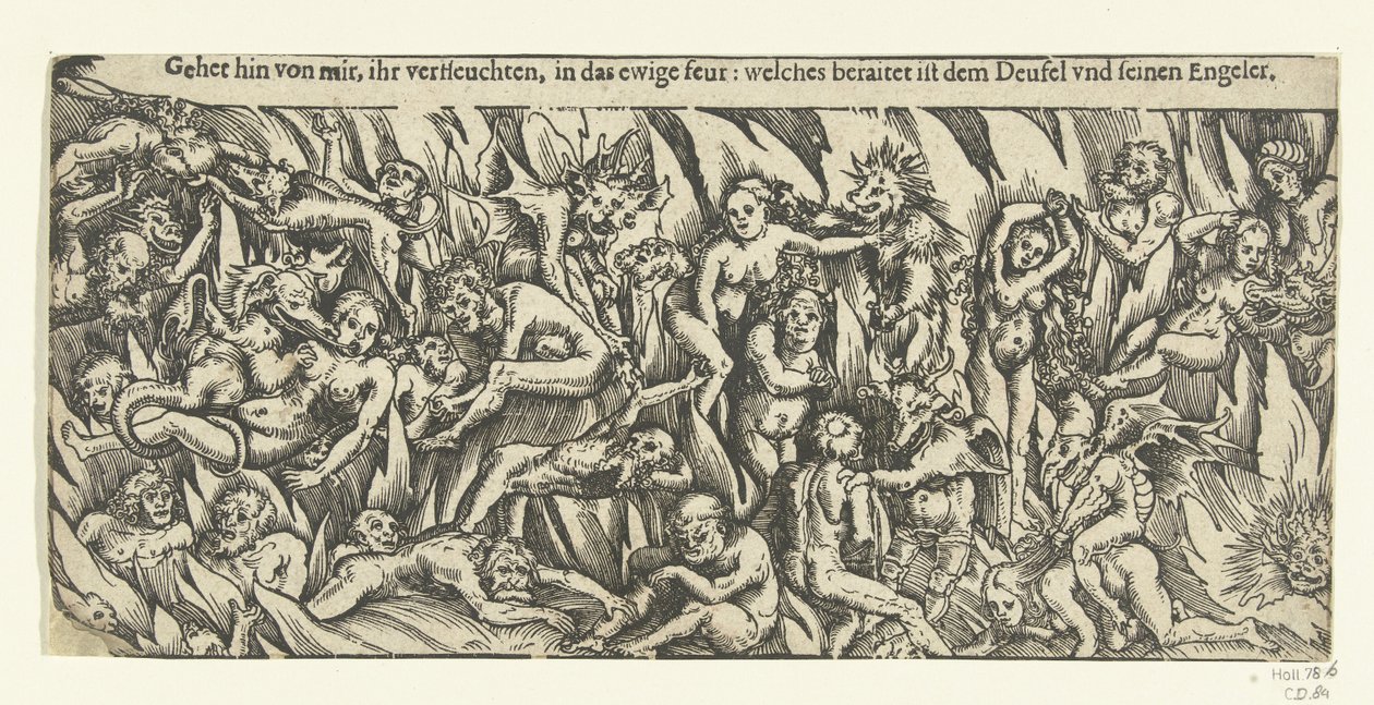 Hel met demonen en verdoemden in het eeuwig vuur door Lucas Cranach