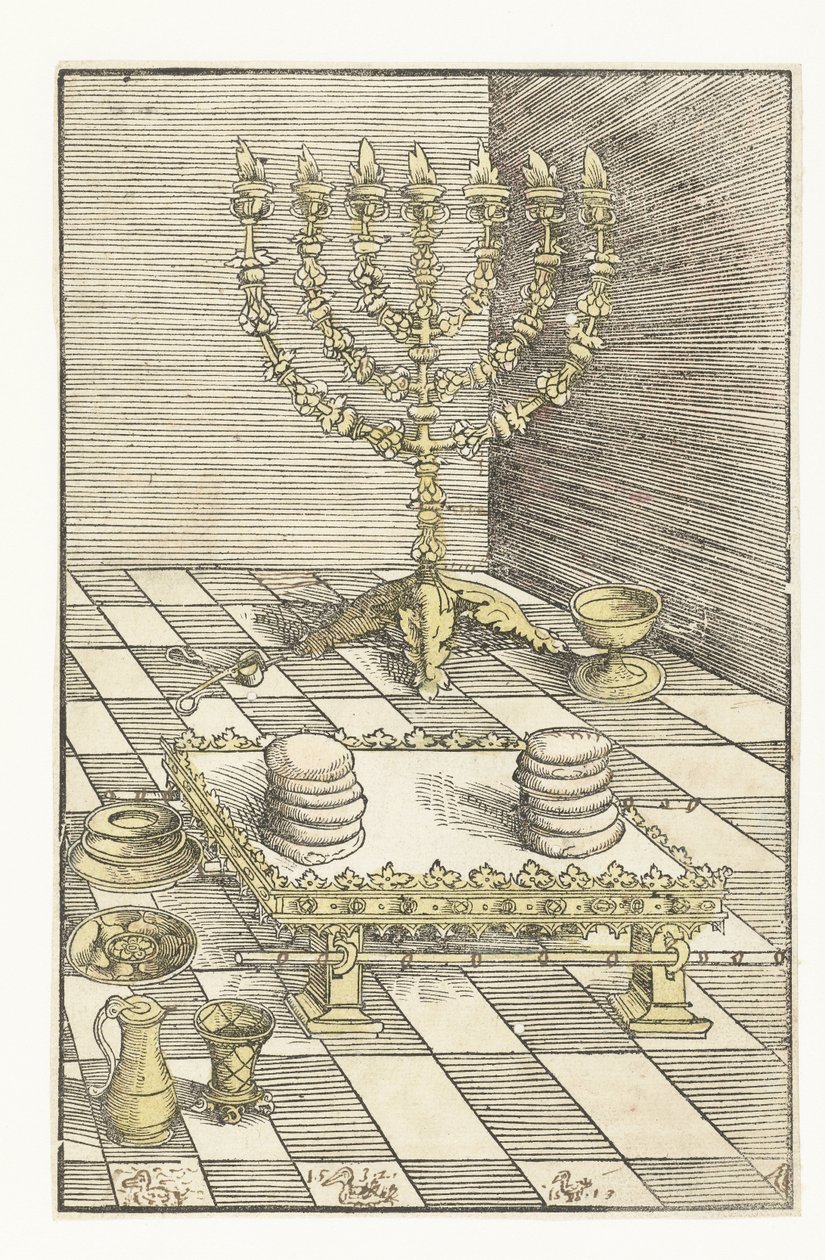 Zevenarmige kandelaar en tafel met het toonbrood door Lucas Cranach
