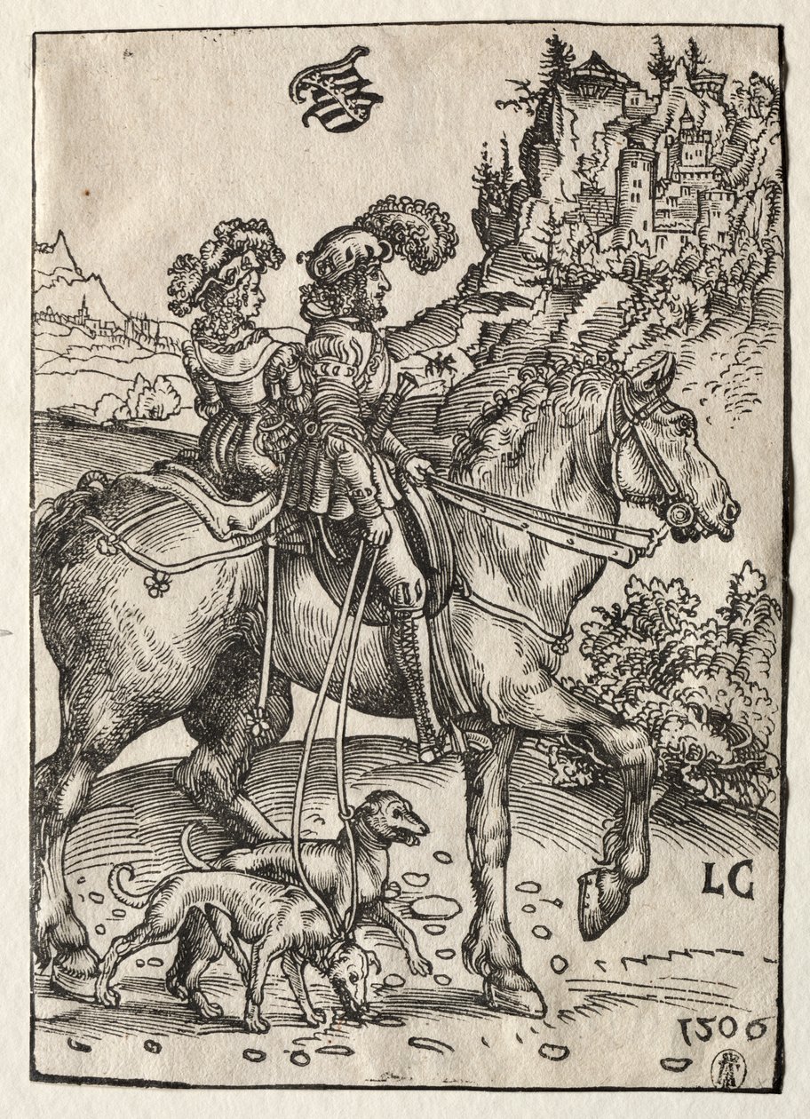 Een Heer en een Dame op Weg naar de Jacht door Lucas Cranach