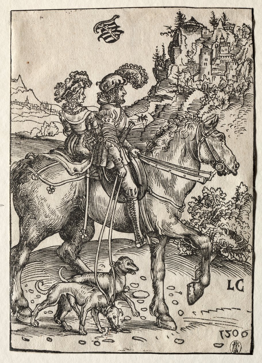 Een heer en een dame op weg naar de jacht door Lucas Cranach the Elder