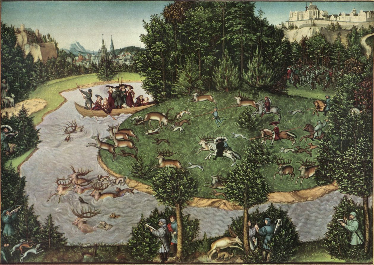 Een hertenjacht met keurvorst Friedrich de Wijze door Lucas Cranach the Elder