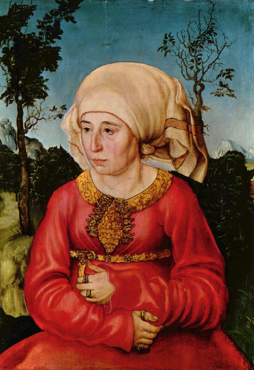 Duits: Bildnis der Frau eines Rechtsgelehrten Portret van de vrouw van een Jurist / Portret van de vrouw van Dr Johann Stephan Reuss [] door Lucas Cranach the Elder