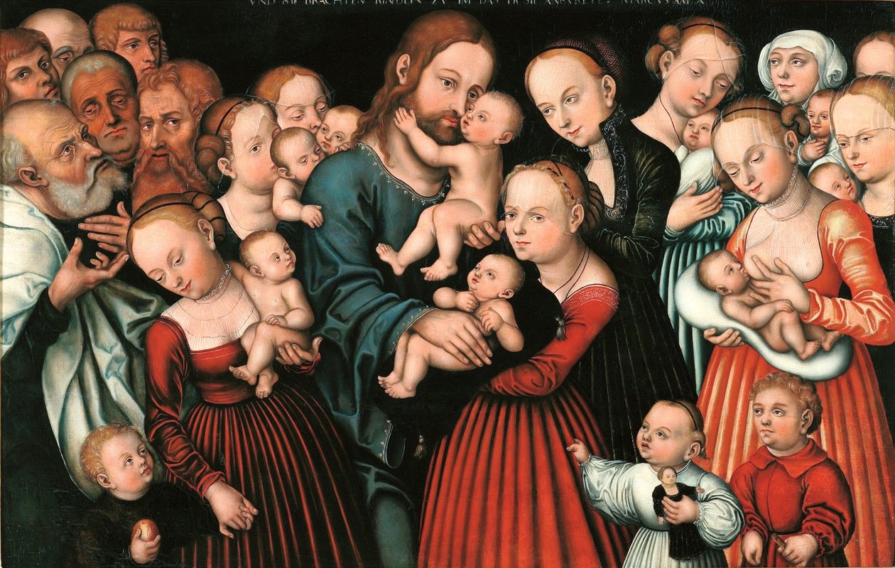 Duits: Christus segnet die Kinder Christus zegent de kinderen. door Lucas Cranach the Elder